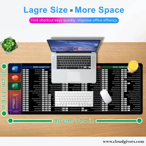 MS Office Shortcuts Mouse Pad Large Extended Big Keyboard Mousepad for Excel Word Powerpoint Gaming Desk Mat Stitched Edge