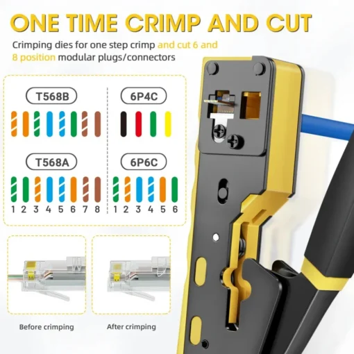 RJ45 Pass-Through Crimp Tool for Cat6/Cat5 Ethernet | Crimper, Cutter & Wire Stripper