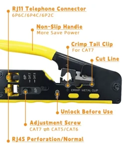 RJ45 Pass-Through Crimp Tool for Cat6/Cat5 Ethernet | Crimper, Cutter & Wire Stripper