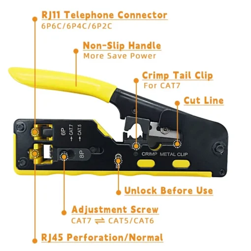 RJ45 Pass-Through Crimp Tool for Cat6/Cat5 Ethernet | Crimper, Cutter & Wire Stripper